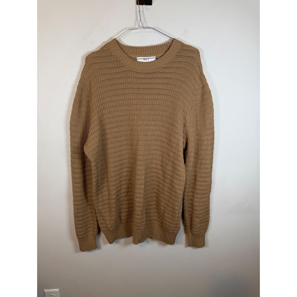Wilt Women Sweater 100% Cotton Waffle Knit Tan Large